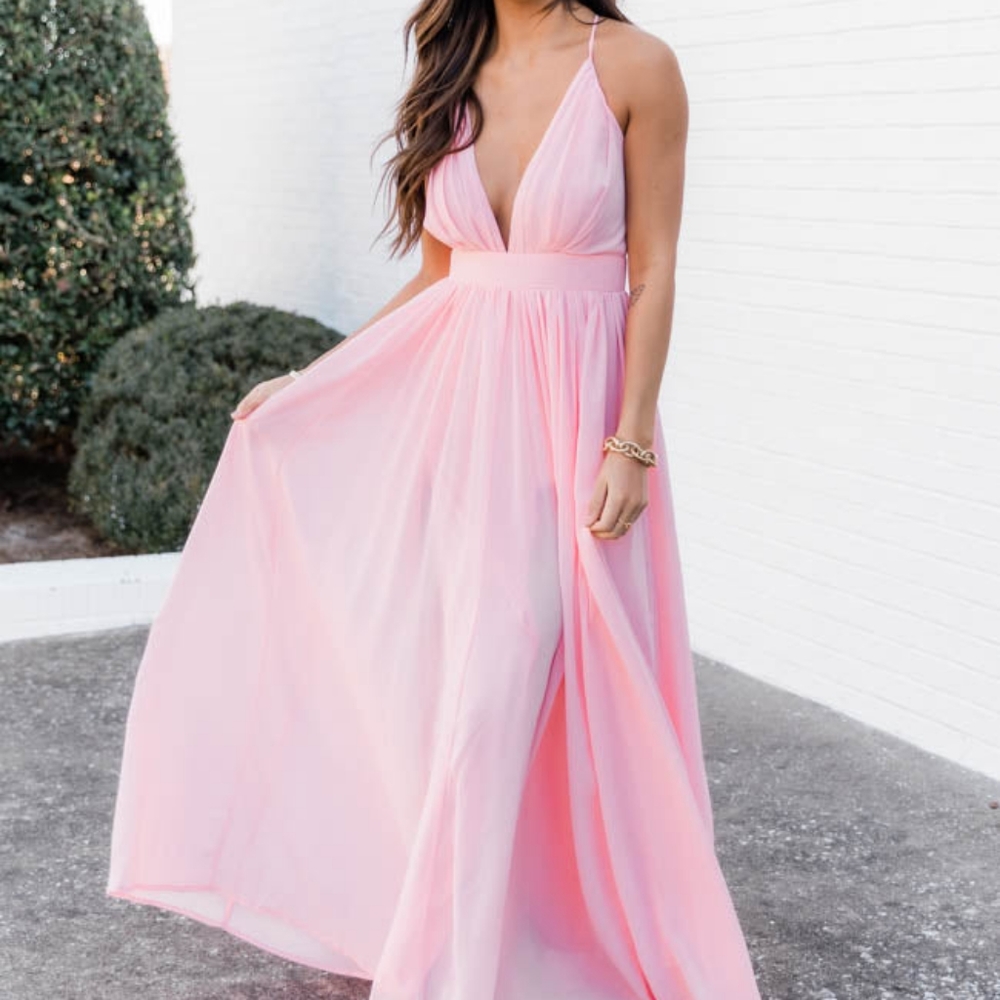 Pink Lily - It All Begins With Love Pink Maxi Dress NWT